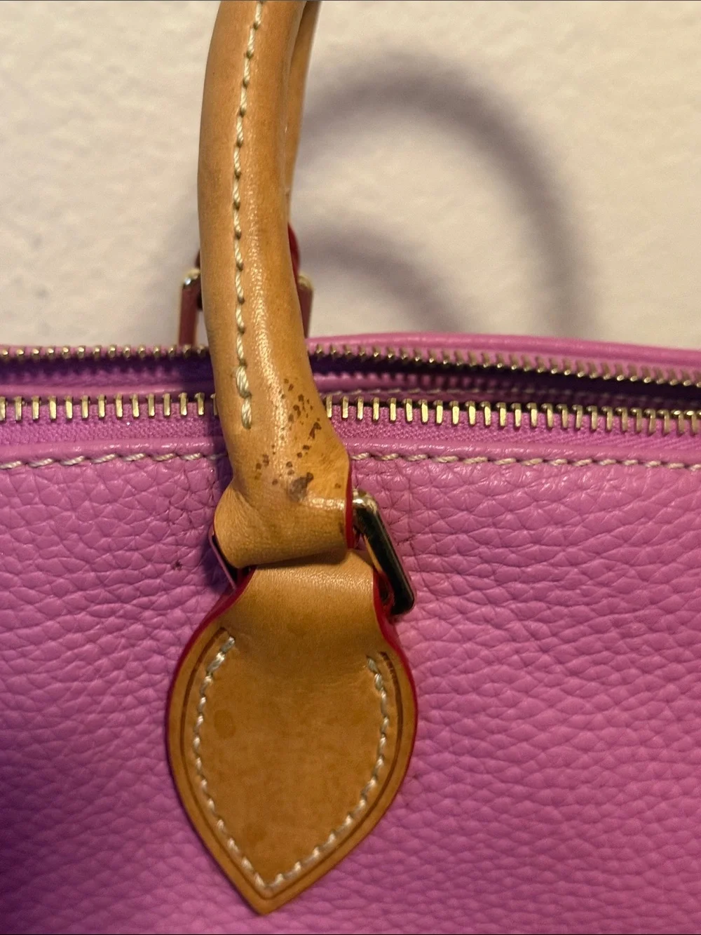 Dooney & Bourke Pink Leather Satchel with Tan Handles